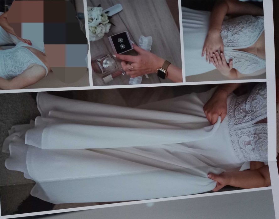 Suknia ślubna, boho ramiączka kremowy gorset - Gratis welon!