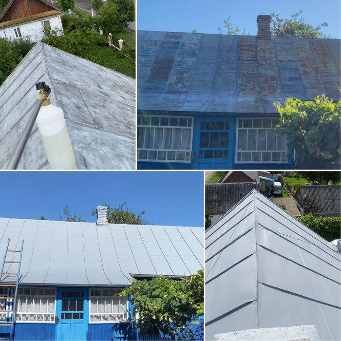 Миття фарбування дахів, фасадів, бруківки