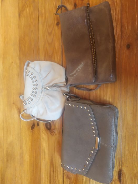 Torebka listonoszka komplet beż brąz chwost