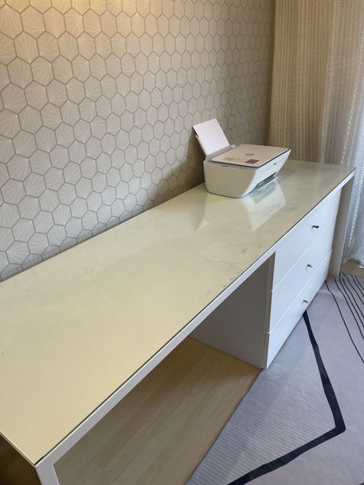 Secretária Grande de Escritório/Studio 200x80cm com Vidro e Gavetas