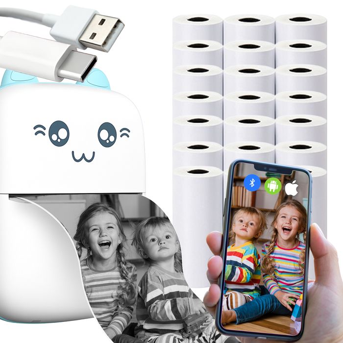 Drukarka Termiczna Drukuś Przenośny Aparat Dla Dzieci 21 Rolek GRATIS