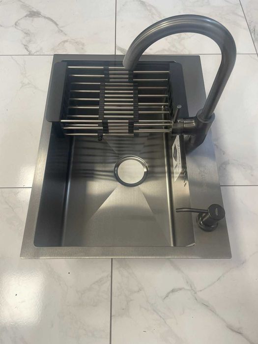 Опт! Кухонна мийка Luminex 6545 врізна (ЧОРНА ) Мойка + корзина+кран