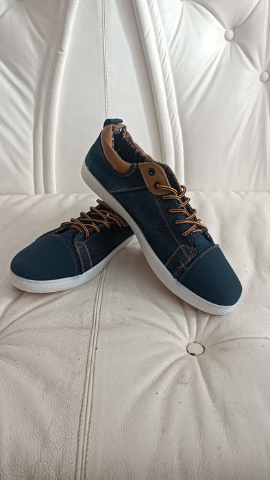 Trampki Jeansowe Denim Męskie Casual Rozmiar 40 | Brązowe Wstawki