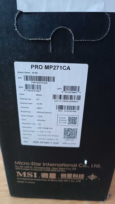Monitor MSI PRO MP271CA 27"