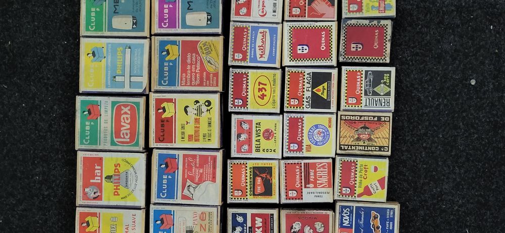 47 Caixas de fósforos publicitárias antigas em Madeira!