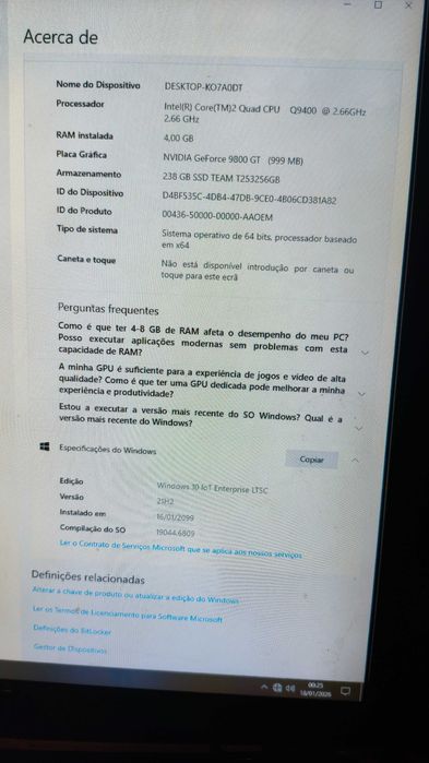 PC Desktop Q9400 SSD 250GB Nvidia Geforce 9800GT  Windows e Office 365