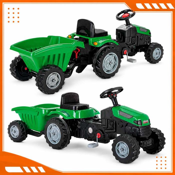 Traktor Ciągnik Na Pedały z Przyczepką Zielony Dla Dziecka Duży