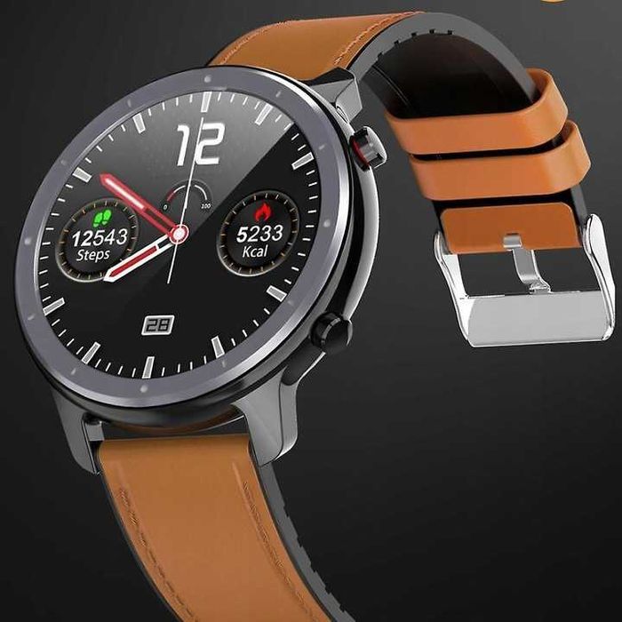 Stylowy Smartwatch L11 Srebrny Pasek Skóra Ekologiczna-Guma EKG