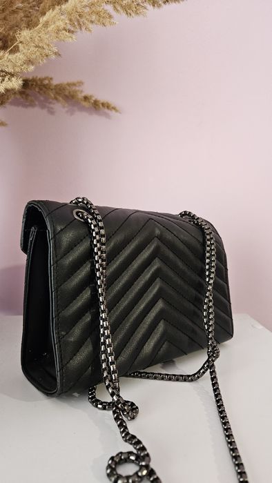 Saint Laurent сумка-клатч чорна з ланцюжком, еко-шкіра 21×15×8