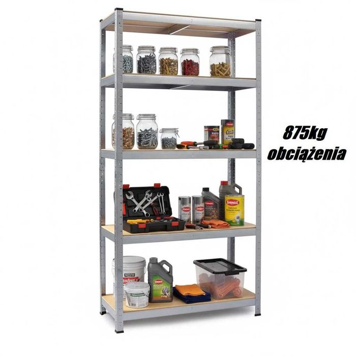 Regał metalowy garażowy 5 półek 875kg na wcisk ocynkowany solidny 180