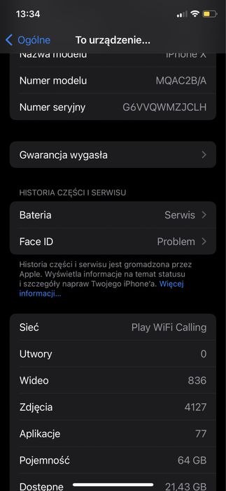 iPhone X, 64GB, stan bardzo dobry