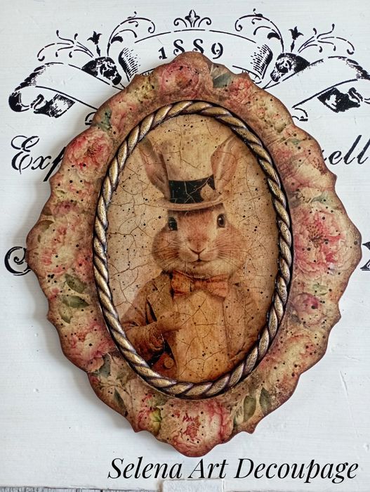 Dekoracyjny medalion z zającem Prowansja shabby chic vintage farmho