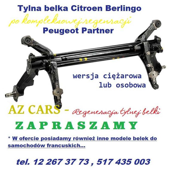 Tylna belka OŚ Citroen Berlingo/Peugeot Partner - 24 m-ce gwarancji