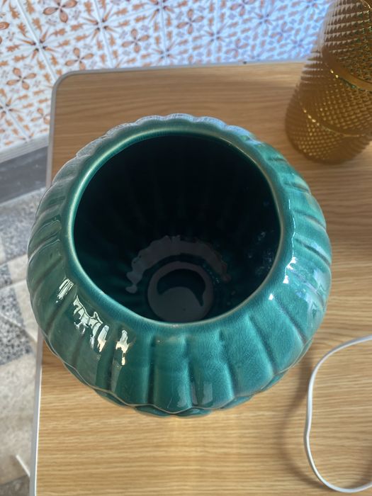 Qconjunto jarra pote com pe de candeeiro ceramica