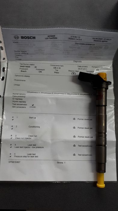 Wtryski 03L130277 sprawdzane w Boschu