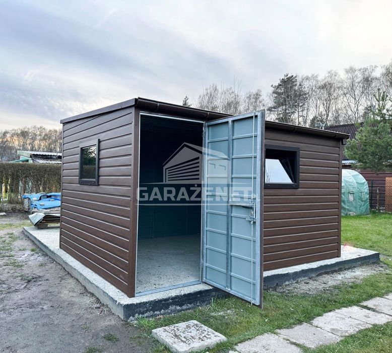 DOMEK OGRODOWY SCHOWEK 4X3 M Spad W Przód Drzwi 2X Okno - Rynny DG423