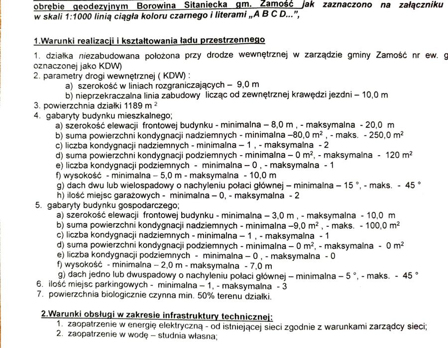 Działka z Warunkami Zabudowy Zamość Borowina Sitaniecka