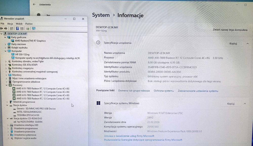 Komputer HP 550 - A10 - SSD + HDD 1Tb