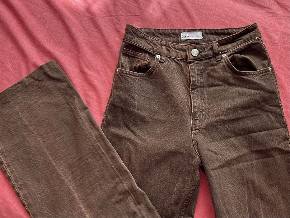 коричневі джинси zara, висока посадка