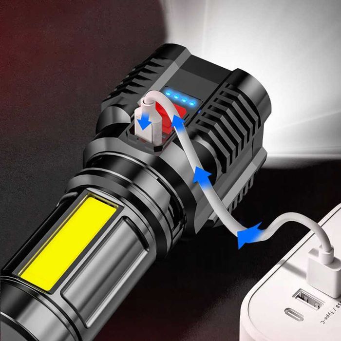 LATARKA TAKTYCZNA 5 LED akumulator USB MOCNA super jasna 4 TRYBY h289