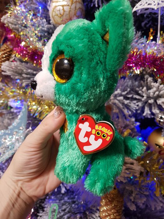 Ty beanie boos глазастик зеленый пес EMERALD 15 см