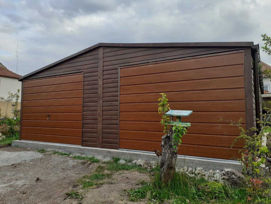 Garaż Blaszany drewnopodobny dwustanowiskowy 7x6, 7x7 bramy uchylne