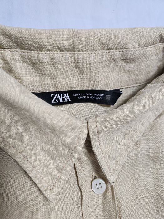 Льняная песочная рубашка оверсайз Zara лён