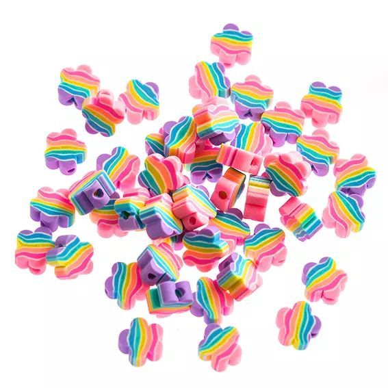 KORALIKI POLIMEROWE kolorowe do bransoletek korale tęczowe kwiatki