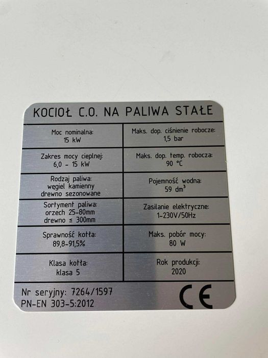 Tabliczka znamionowa kotła / pieca  5 klasa