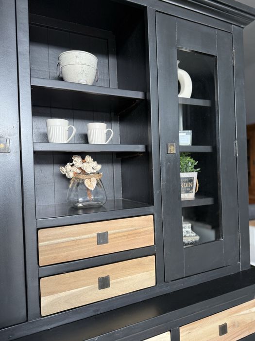 CZARNY Kredens kolonialny witryna drewniany HENDERS LOFT