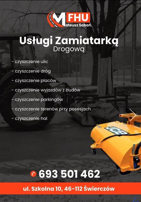 Usługi Zamiatarką drogi parkingi magazyny budowy