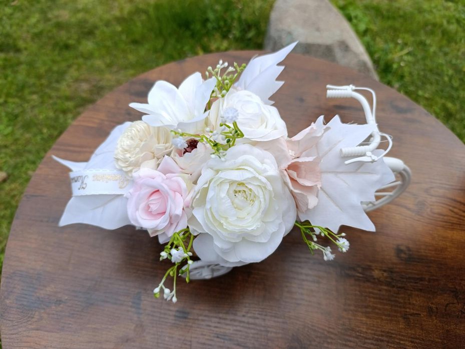 Flower box rower kwiaty sztuczne bukiet na pierwsza komunia święta