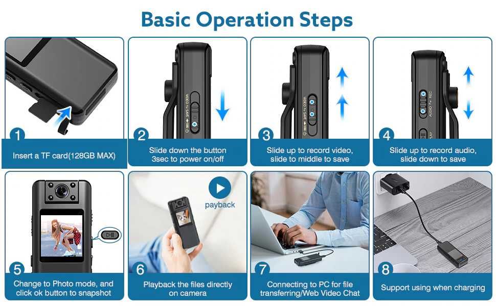 Нагрудна боді камера Boblov А22, Топова Body Camera, Відеореєстратор