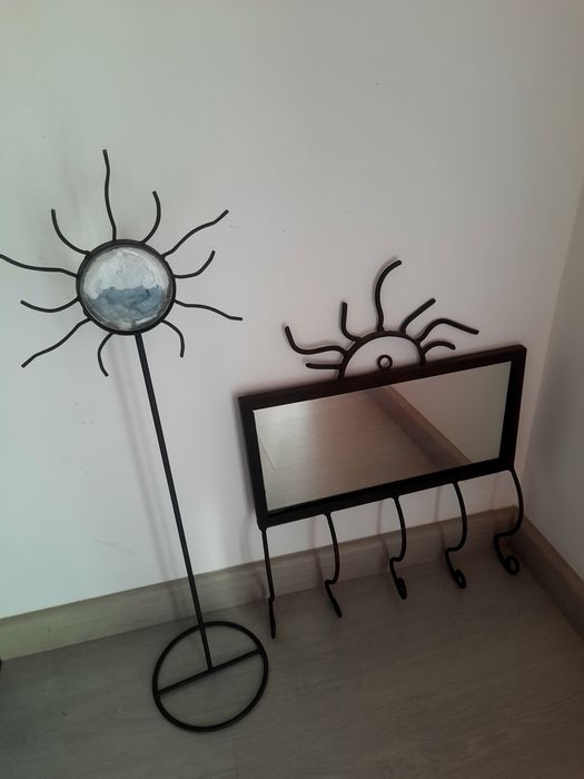 Conjunto candelabro, chaveiro e suportes cortinado em ferro