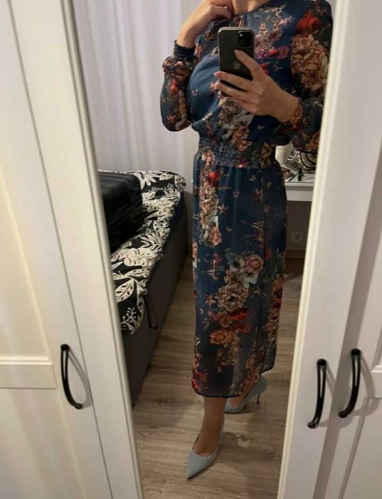 Mohito midi sukienka w kwiaty szyfonowa na swieta floral print