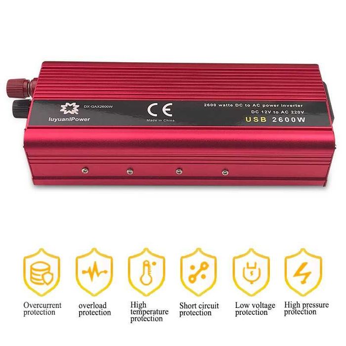 Инвертор 12В в 220В 2600 Вт преобразователь 12-220v 2,6 кВт