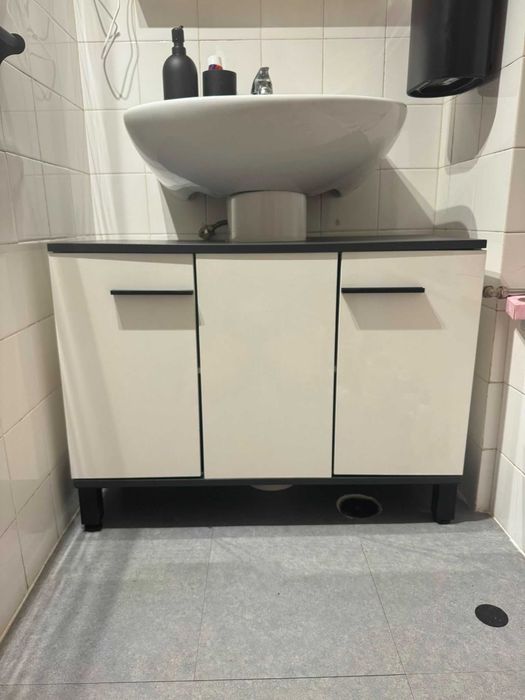 Móvel de Casa de Banho 80 cm | Branco e Antracite | Bom Estado | Viseu