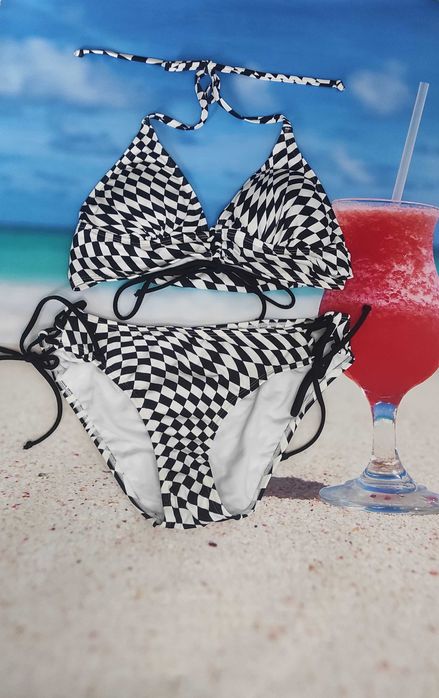 Bikini czarno-białe szachownica Rainbow
