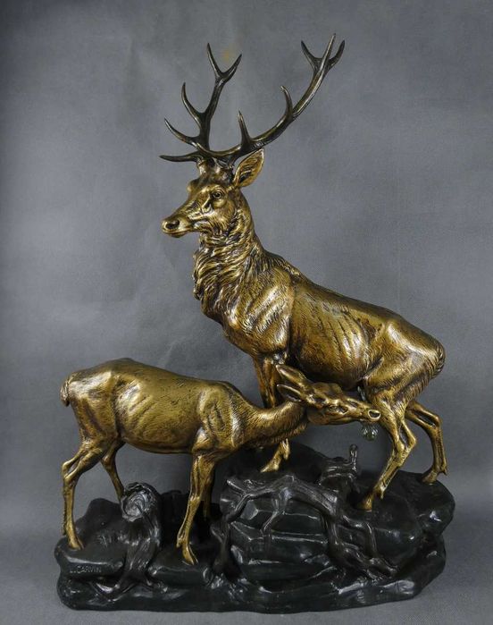 Figura statuetka rzeźba JELEŃ sarna myślistwo L .CARVIN sygnowany 67cm