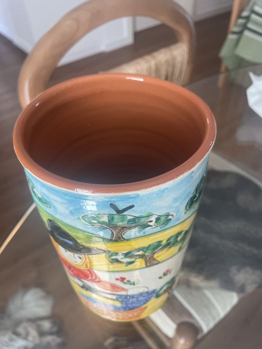 Jarro de vinho em loica alentejana+ copo para talheres