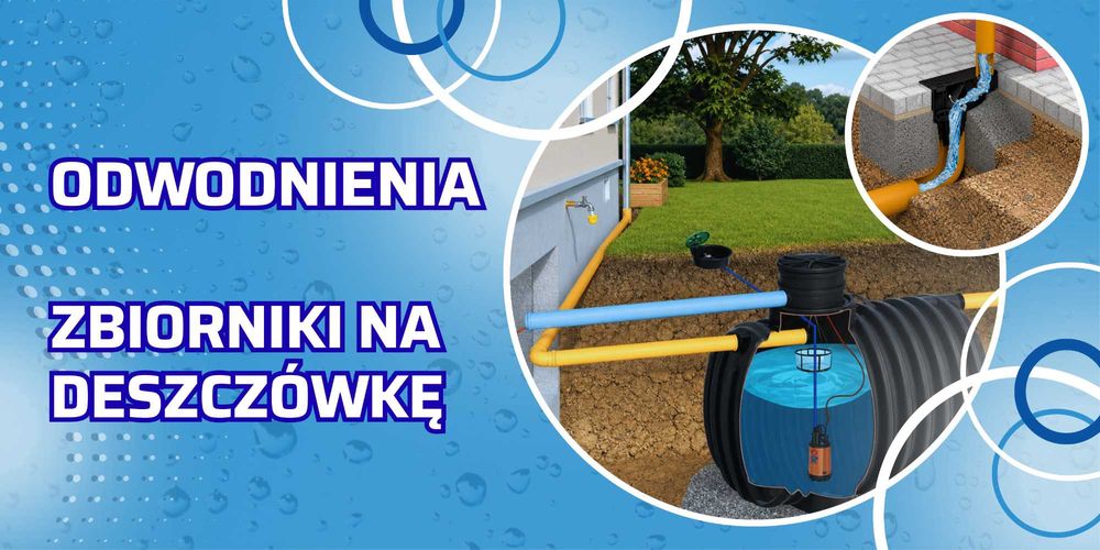 Zbiorniki na deszczówkę - montaż, dofinansowania mikroretencja, nawadnianie, odwodnienia