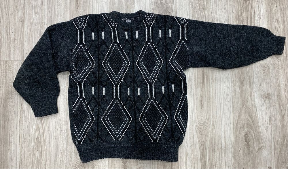 Szary grafitowy sweter romby dziadkowy l-xl męski