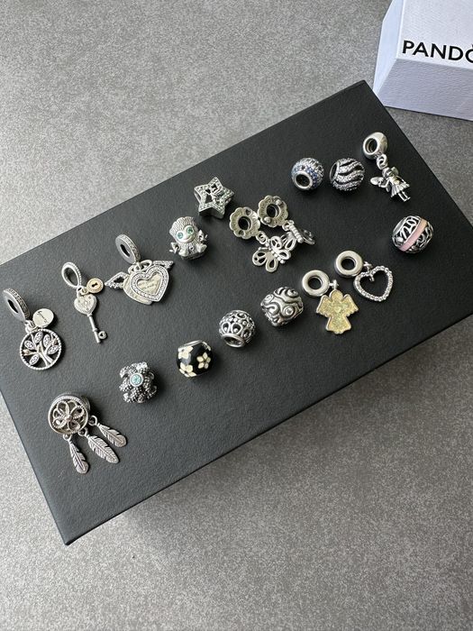 Pandora оригинал, браслет, серьги, шармы, пандора, серебро золото