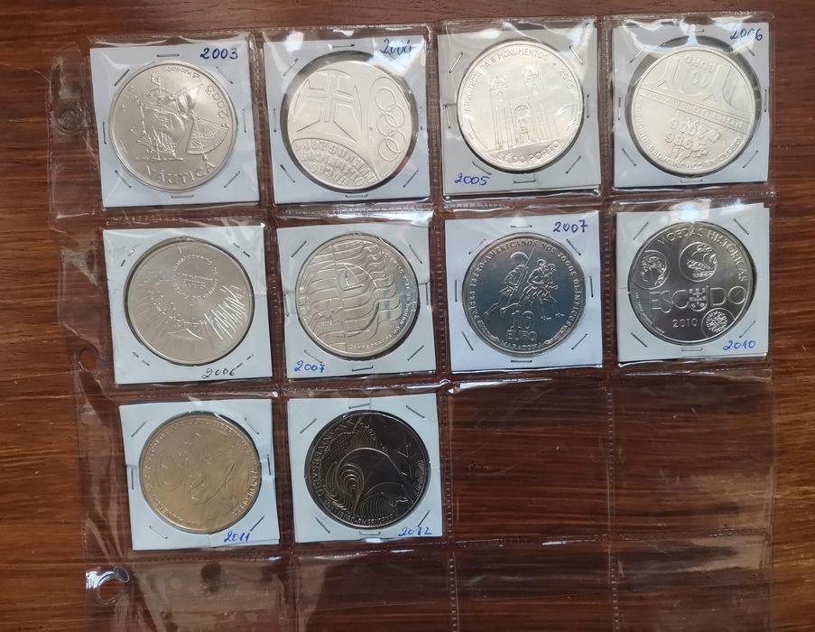 Conjunto das  10 moedas  (8 de prata 500º) Portugal  2003 a 2012