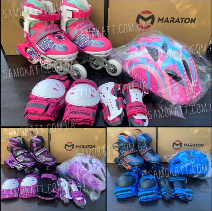 Ролики в наборе с защитой и шлемом, комплект роликов Zetra Maraton