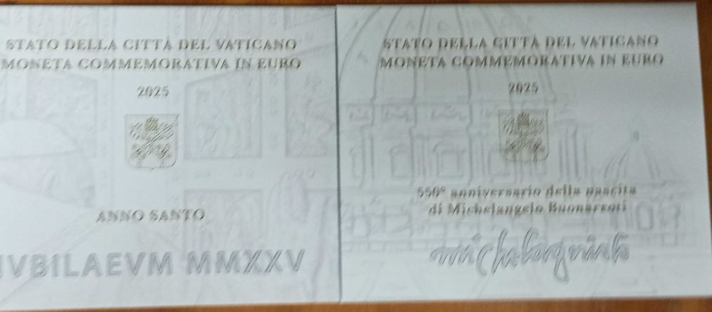 2 Moedas de 2€ do Vaticano "Ano Santo e Michelangelo 2025