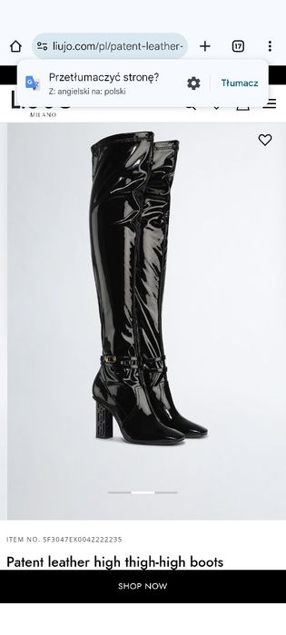 Kozaki muszkieterki Liu Jo 41 lateksowe czarne za kolano