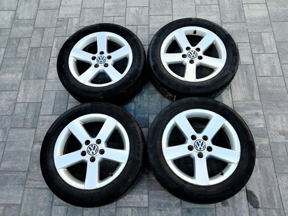 FELGI Z OPONAMI KOŁA ALUMINIOWE VW GOLF V AUDI SEAT SKODA FORD R16 5X112 ET37 57,1 mm OPONY 205/55 R15 LATO NR43