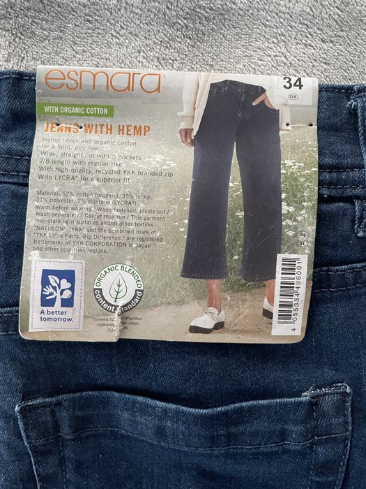 Spodnie Jeansy damskie z włóknem konopnym 7/8 Esmara 34