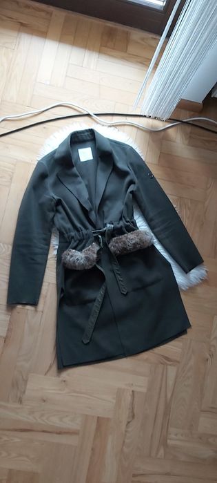 Plaszcz płaszczyk kardigan długi lemonada naturalne futro królik